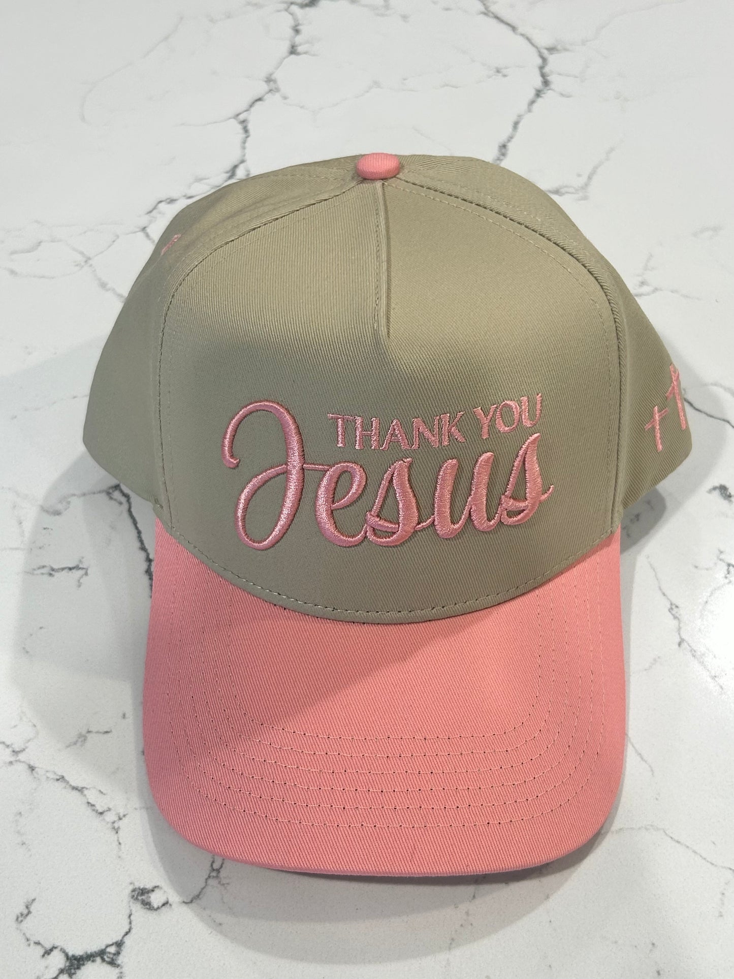 Thank You Jesus Hat - pink/khaki