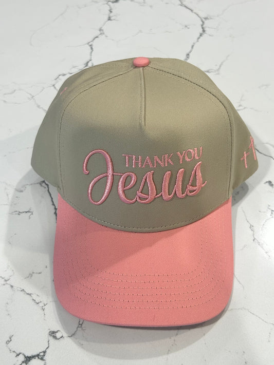 Thank You Jesus Hat - pink/khaki