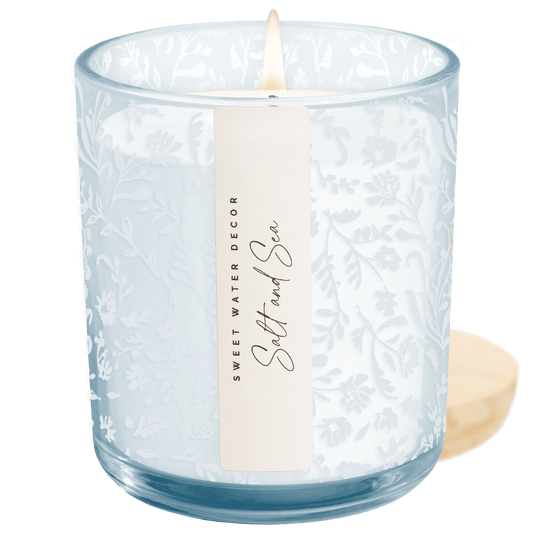 Salt and Sea Soy Candle - Blue Tinted Glass Jar - 12 oz
