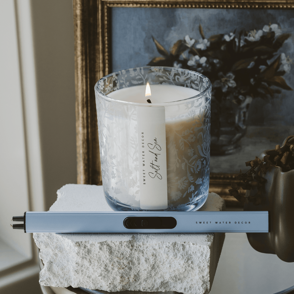 Salt and Sea Soy Candle - Blue Tinted Glass Jar - 12 oz